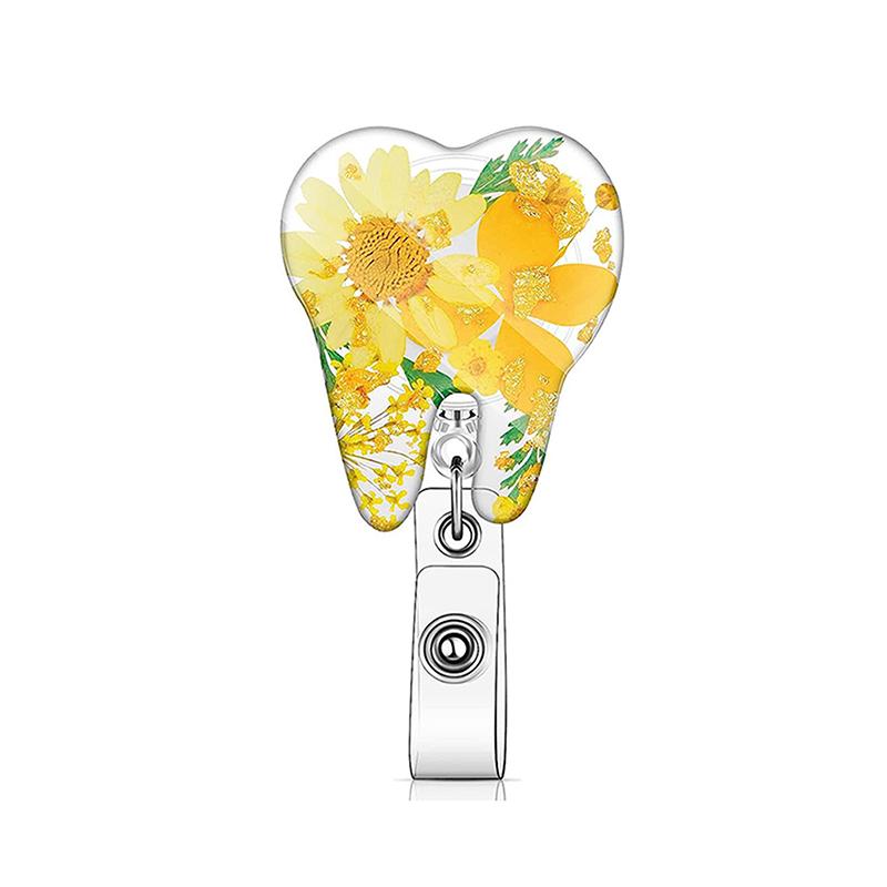 

Держатели для бейджей с зубным мотивом и засушенным цветком, Милые цветочные выдвижные держатели для ID-карт в подарок, Клипса для бейджа для стоматологов