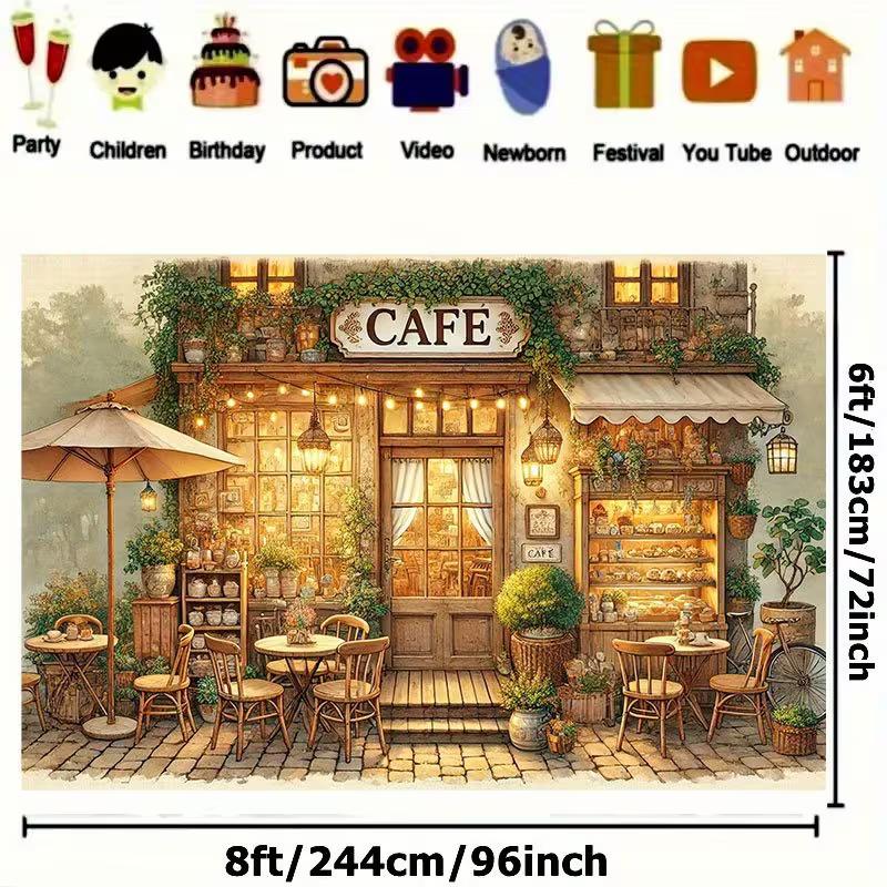 Rustikales Bäckerei-Schaufenster Lichterkette Garten Geburtstag Fotografie Hintergrundtuch