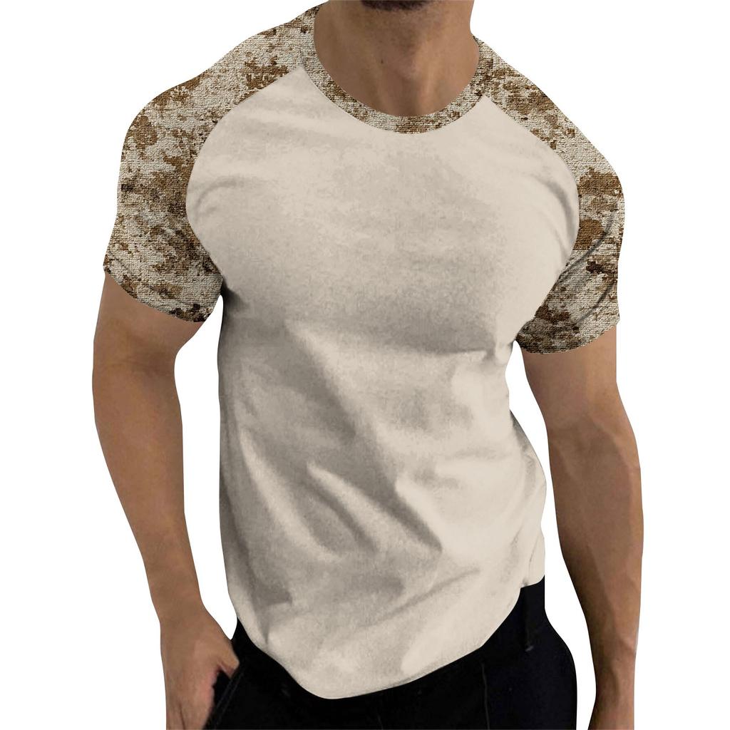 Camouflage Style Printed Raglan Sleeves Men's Short Sleeved Top
