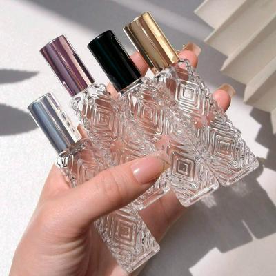 1pc 12ml Aluminum Alloy Spray Head Glass Bottle Diamond Pattern Small Perfume Atomizer Bottle