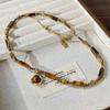 Temperament Layered Tiger Eye Stone Pendant Necklace Alloy Neck Charm Sweater Chain Daily Jewelry Stacking Clavicle Chain
