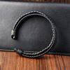 Men's Black Leather Bracelet Stainless Steel Double Layer Braided Wristband Fashion Handmade Cowhide Rope Jewelry Accessories