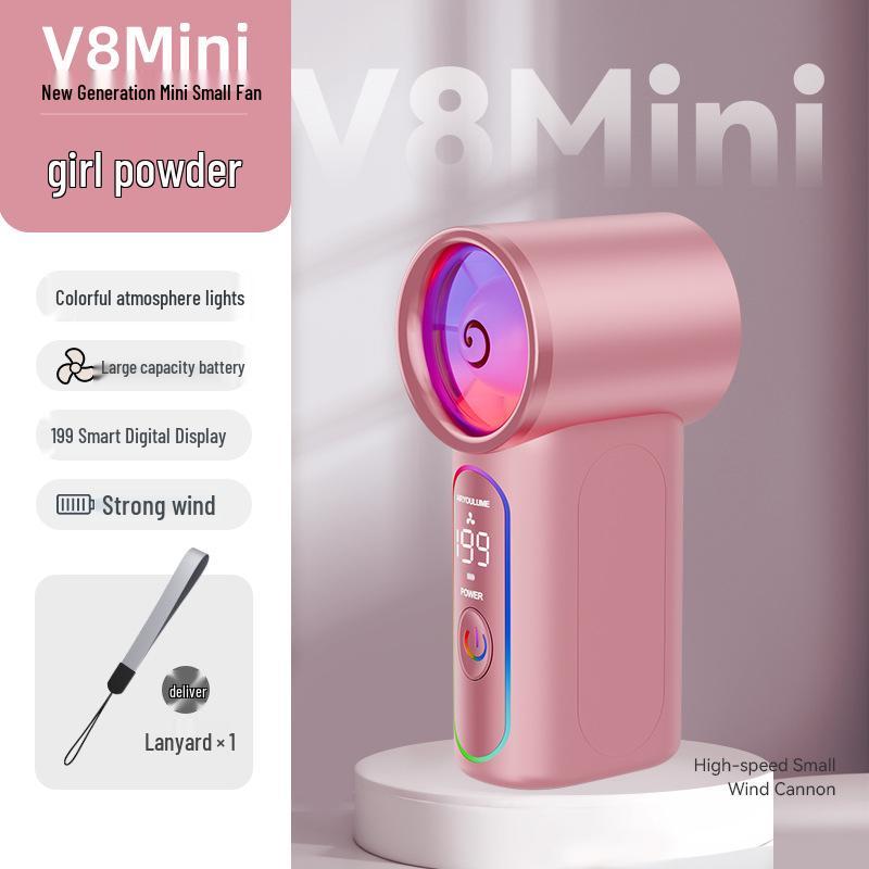 2026 Compact USB Fashion Mini Fan with Atmosphere Light, High-Speed & Stepless Speed Control 2400mAh Brushless Motor