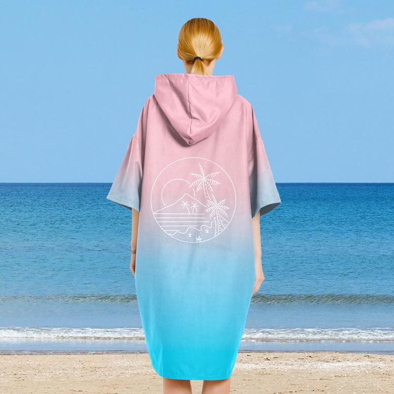 Quick-Drying Cape Cape Bath Towel Men And Women Hooded Double-Sided Velvet Print Beach Swimming Surf Changing Bathrobe