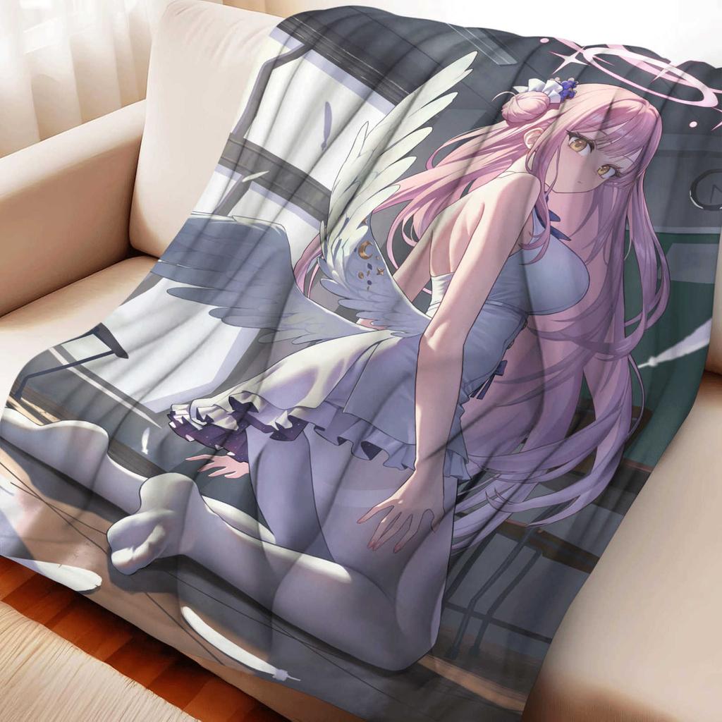 Cartoon Blue Archive Misono Mika Flannel Blanket Cover Warmth Soft Anime Blanket Multifunctional Decor Home Universal Blankets