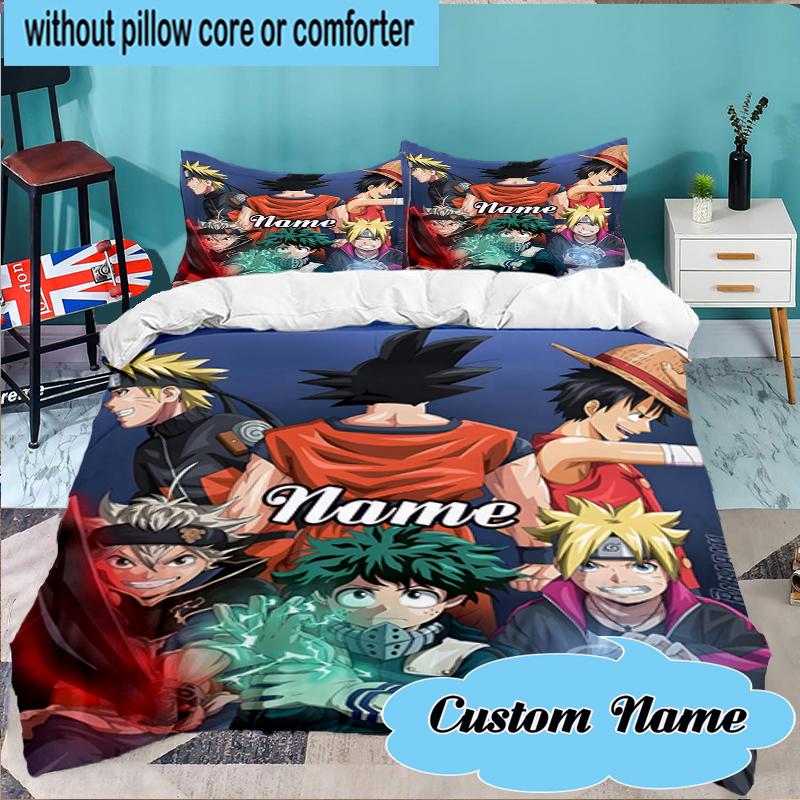 Custom Name Anime Characters Dragon Bedding Set 3pcs, Bedding Set Including 1pc Duvet Cover And 2pcs Pillowcases for Bedroom, Dormitory Gift