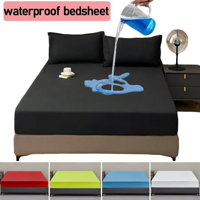 All-Season Waterproof Mattress Protector Soft Polyester Deep Pocket Sheet 8 Colors Modern Bed Fitted Sheet Durable Mattress Cover Bedding Bedspread