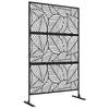 Decorative Outdoor Privacy Screen Panel Black Metal Plant Motif Partition 122 X 45 X 198 Cm Black