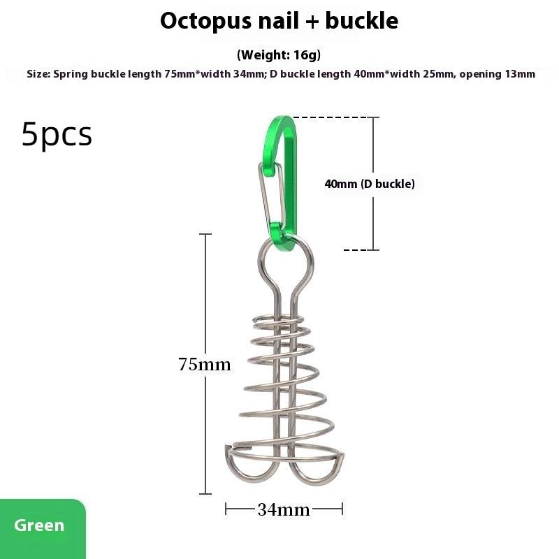 

5 шт. Открытый Кемпинг Осьминог Веревочная Пряжка Кемпинг Палубный Гвоздь Нержавеющая Сталь Фиксированная Палаточная Веревочная Пряжка Деревянный Крюк Пружинная Веревка от Ветра зелёный