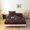 3pcs Black White Floral Digital Printed Fitted Sheet, for Home Bedroom Dormitory and Hotel Use (1 Fitted Sheet + 2 Pillowcases)