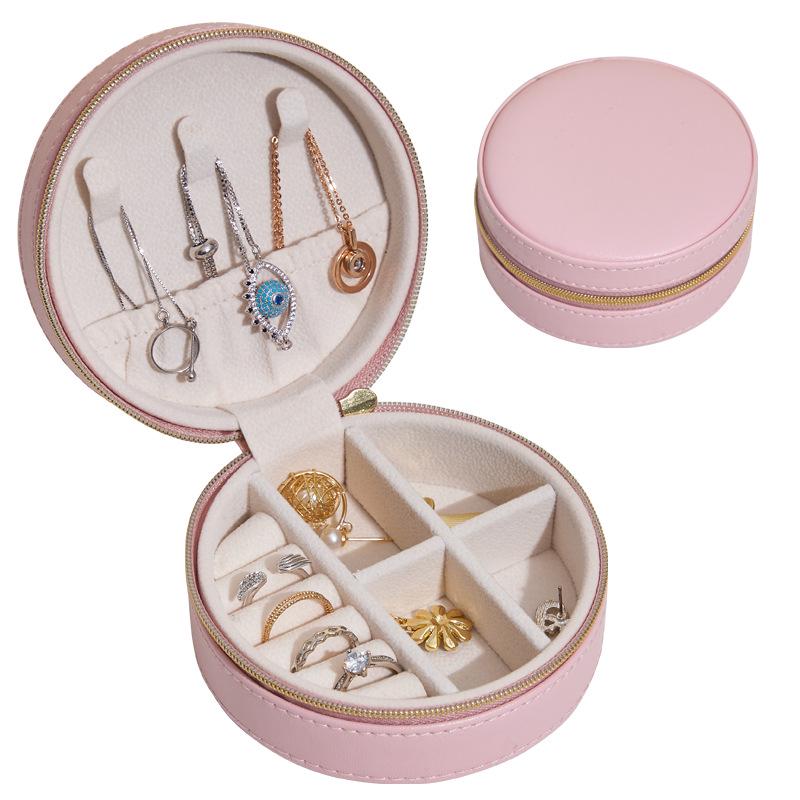 Velvet Round Portable Jewelry Storage Box for Earrings, Necklaces, Rings, and Ornaments