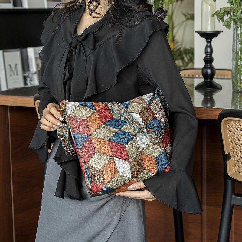 Yogodlns Women Bag Large Capacity Vintage Bucket Brand Trend Shoulder Bags Quality Shopping Totes Versatile Daily Wide Strap Handbag