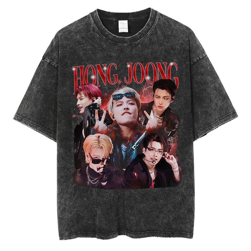 Vintage Washed Ateez Yunho Kpop Band Album 2026 TShirt Mens Women Hip Hop Loose Korean Fashion Short Sleeve T Shirt Streetwear
