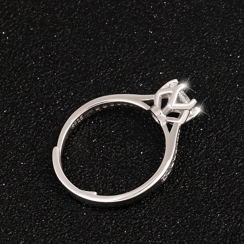 S925 Sterling Silver Moissanite Six-Prong Square Bezel Women's Open Design Ring