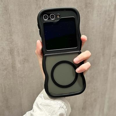 Curly Wavy Frame Hard Translucent Matte Clear Cover For Samsung Galaxy Z Flip 6 5 4 3 5G For Magsafe Magnetic TPU Phone Case