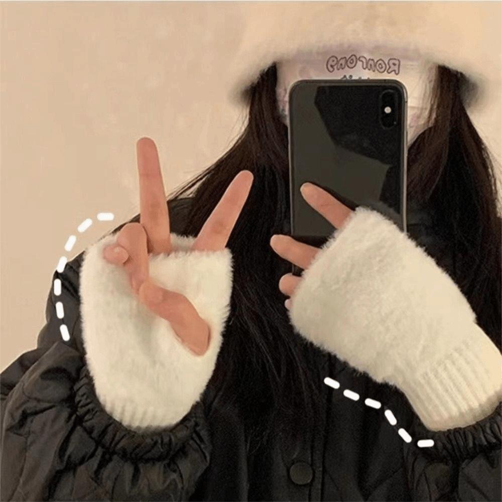 Soft Half Finger Gloves Warm Insulation Wrist Mittens  Winter Women's Wear Accessory