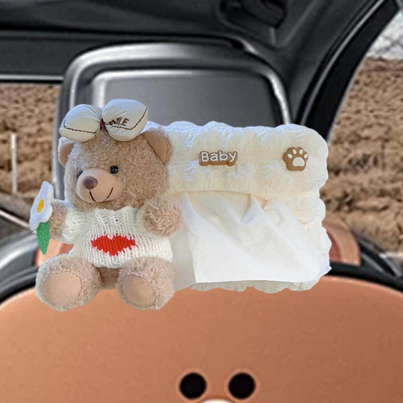 Car Bear Plush Tissue Box Animals Car Seatback Napkin Supplies Car Animals Bear Facial Tissue Container for Car Home Rvs Trucks