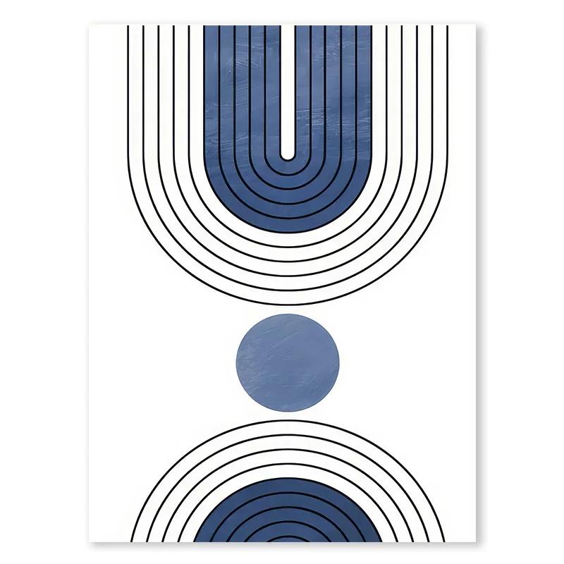 Boho Blue Abstract Modern Wall Art Print Sun Geometric Line Leaf Canvas Painting Nordic Posters Decor Pictures for Living Room