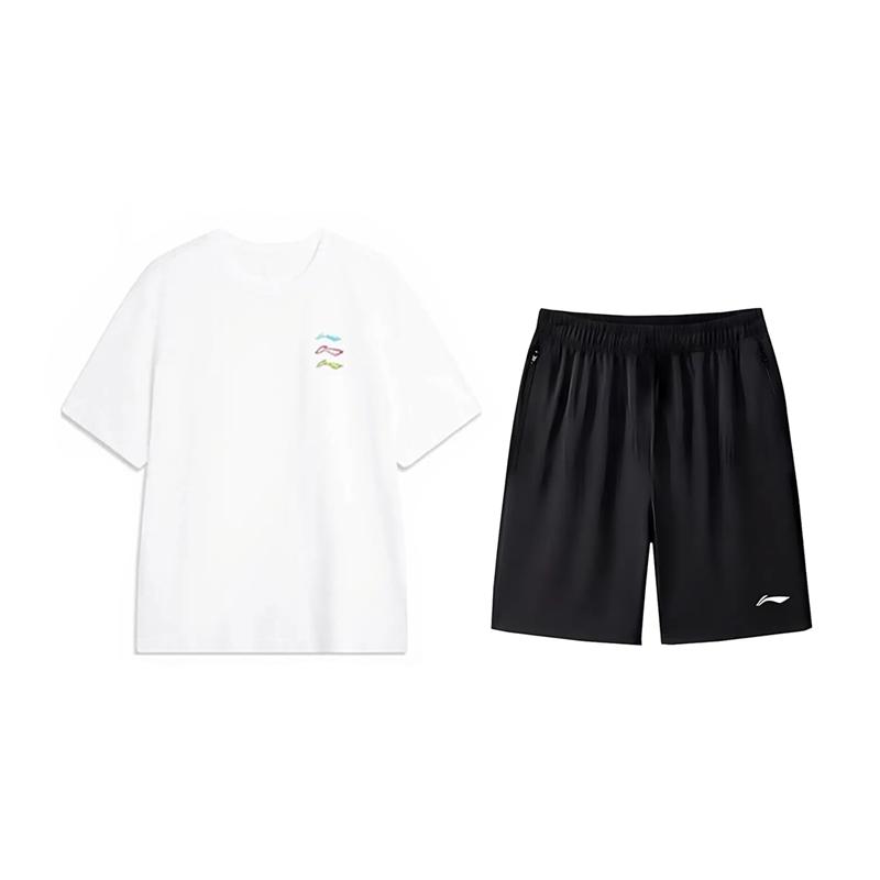

Li-Ning Fashion Simple Logo Print Versatile Comfortable Round Neck Pullover Short Sleeve T-Shirt Casual Sports Suit Unisex Tops YHSV371-2+AKSV843-1 L