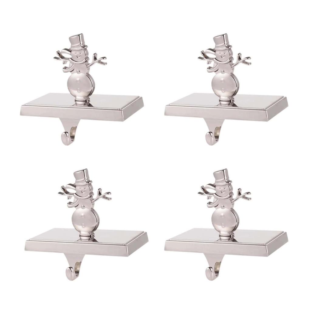 Mantel Shelf Christmas Stocking Holders Heavy Duty Silver Metal Mantel Hooks with Non-Slip Pads Stainless Steel 4 Styles