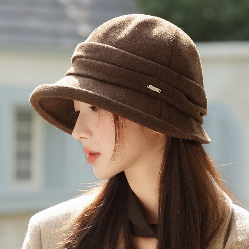 Folded Temperament Bucket Hat Autumn and Winter Hat Women's Fashion Versatile Basin Hat Big Head Circumference Showing Face Small Bucket Hat