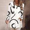 Women's Fashion Long Sleeve Shirts Print Loose Fitted V-Neck Basic Tops Casual Outfits
