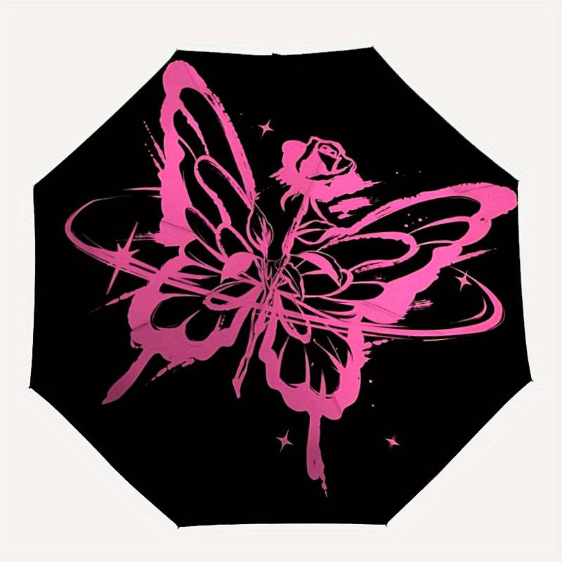 

1pc Butterfly Rose PrintAutomatic Folding Umbrella, Portable & Foldable Design with 8 Ribs, Casual Outdoor Accessory yy250804234