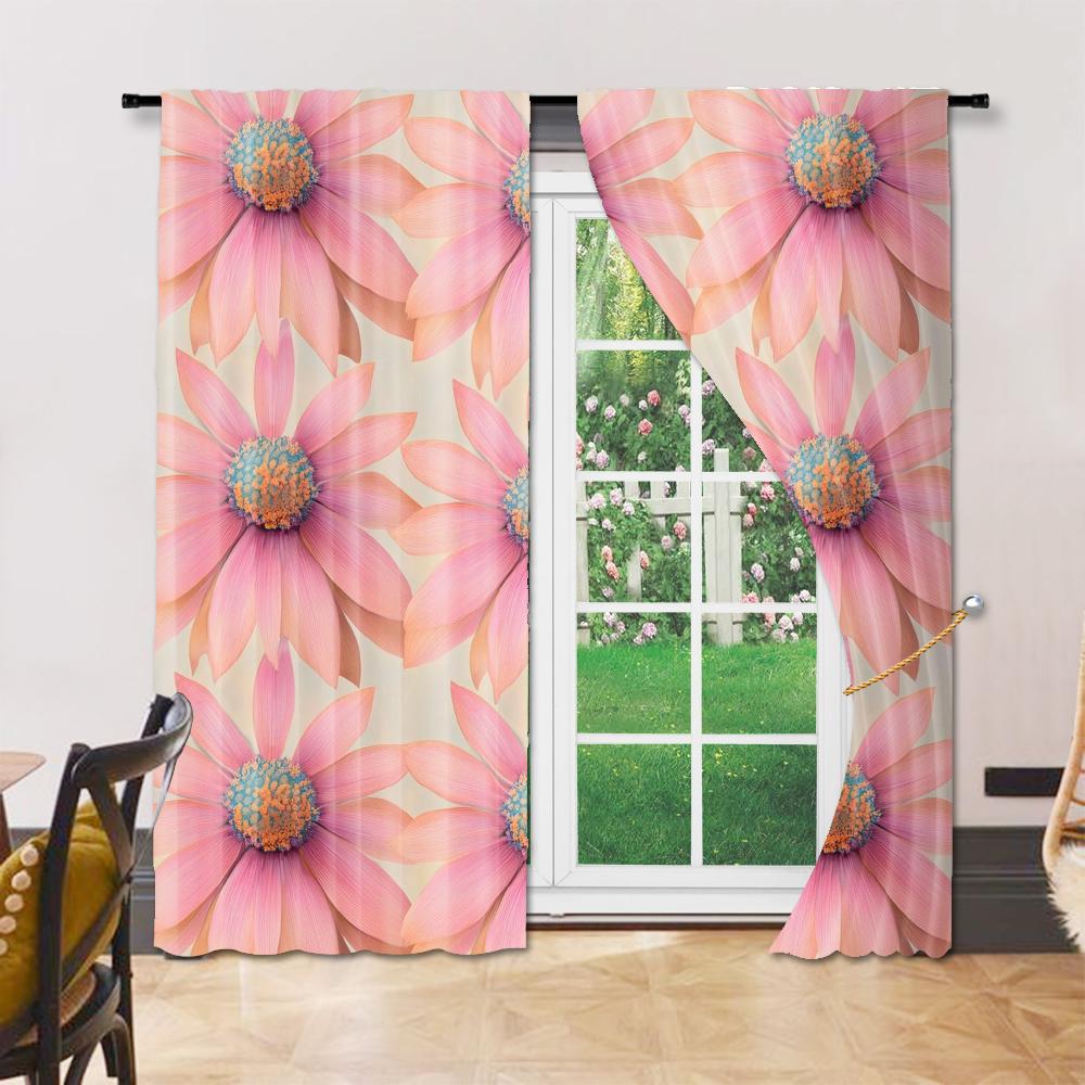 Set Of 2 Versatile Polyester Transparent Curtains Home Decoration Chrysanthemum Floral Use Bedrooms Living Rooms Made Area Window Treatment