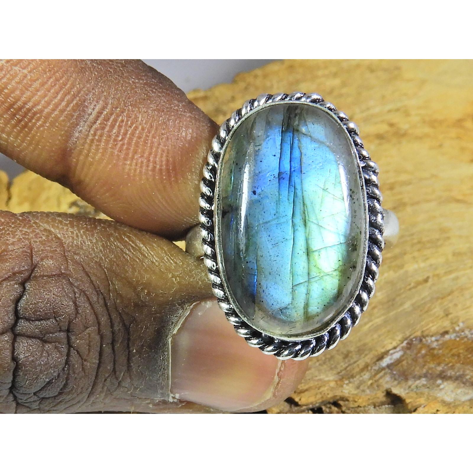 

Natural Blue Labradorite Gemstone 925 Solid Sterling Silver Ring Size US-9 PG-260