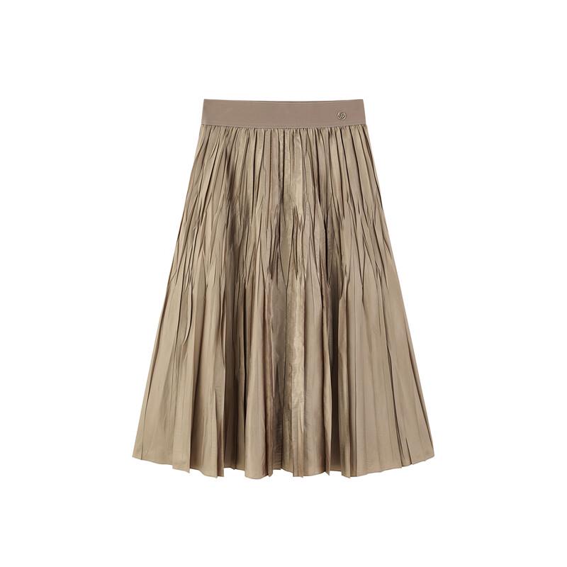 Women's Textured Pleated High-Waist A-Line Midi Skirt