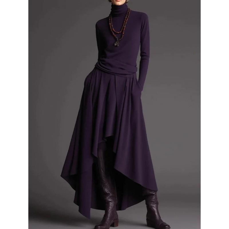 

Women s Clothing Has Waist In Irregular Long-sleeved Stand-collar Bottomed Shirt With Half-length Long Skirt S