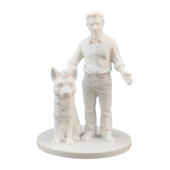 3D Printed Man with Dog Figurines, Interactive Dog Memorial Gifts for Dog Lovers, Man and Dog Statue, Minimalist Puppy белый