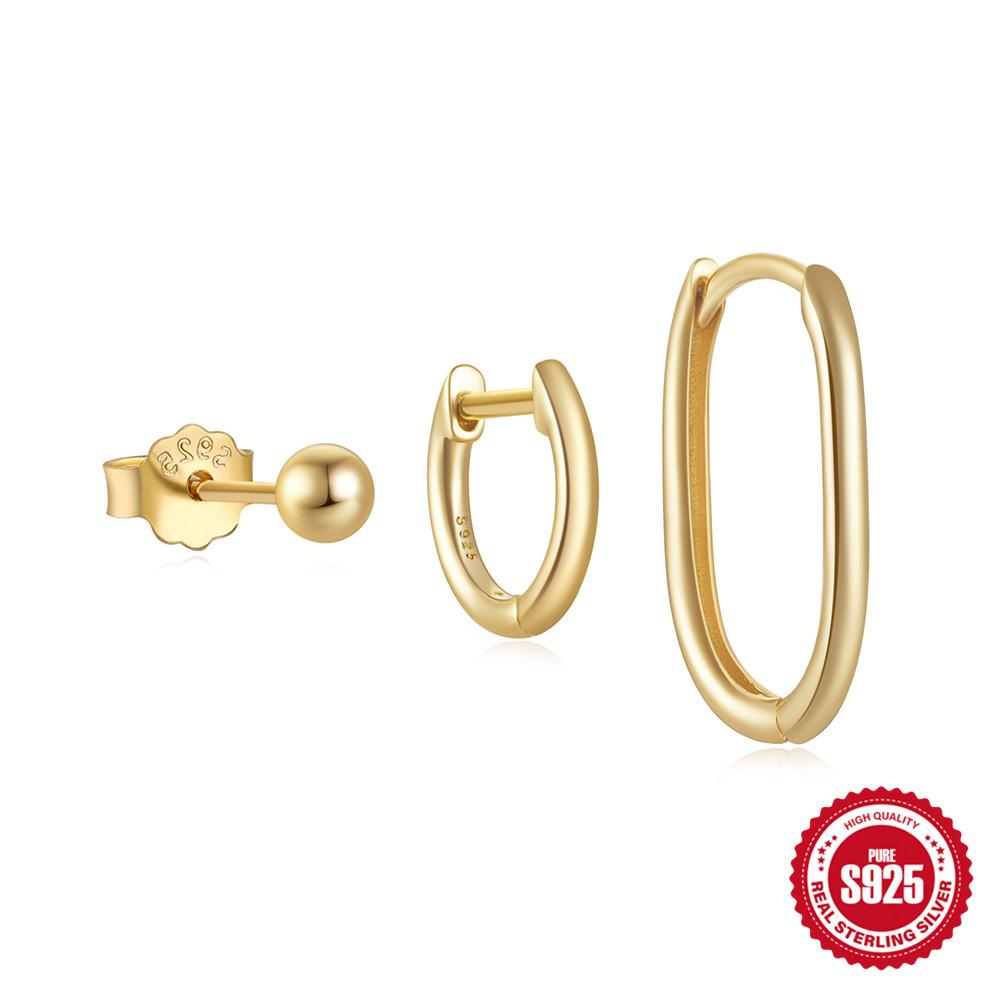 3-Piece Set, Simple S925 Sterling Silver Ins Style Turquoise Fashion Versatile Classic Set Earrings Women