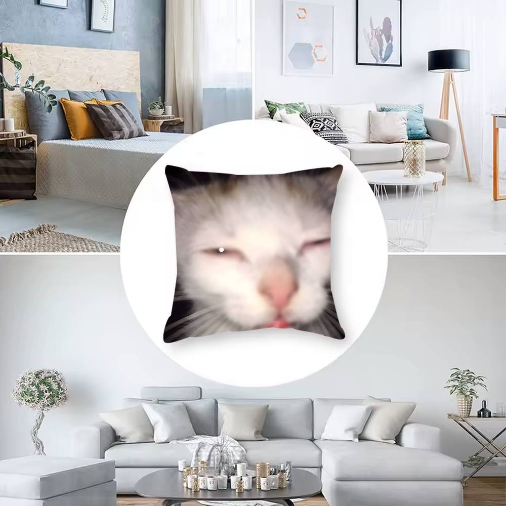Pet Cat Funny Memes Pillow Case Anti-dustmite Pillowcase Invisible Zipper Silky Short Plush Sofa Cushion Cover