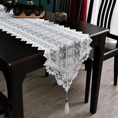 Weißer Tischläufer, Leinen, Baumwolle, hohle Tischfahne, Blume, amerikanische Stickerei, Spitze, Tischdecke, TV-Schrank, Klavierabdeckung, Staubtuch