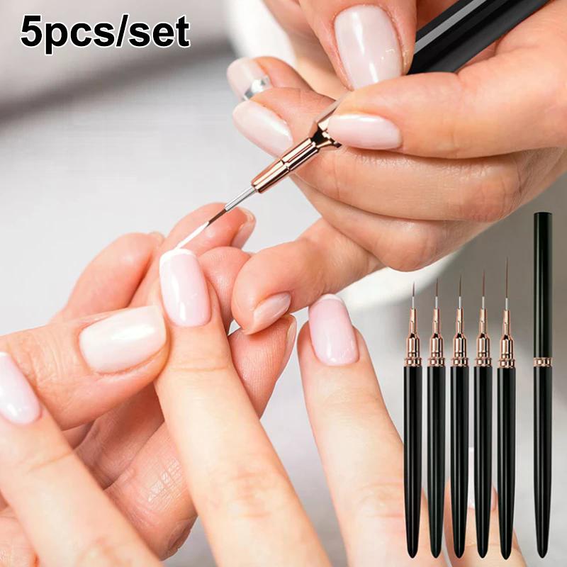 5Pcs/Set Professional Nail Art Liner Brushes 7/9/11/15/20mm Striping Painting Gel Tools