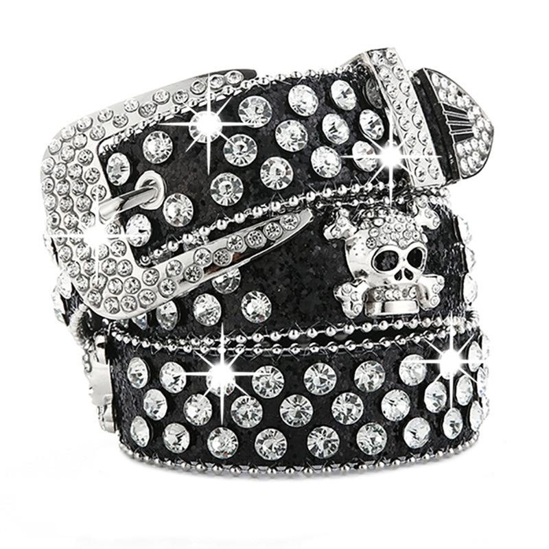 Adjustable Punk Waist Belt With Rhinestones Detail, Stylish PU Leather Waistband Sash For Casual Outfit