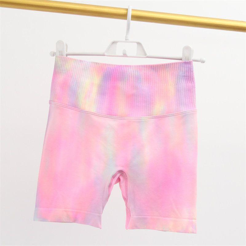 

European and American New Tie-dye High Waist Yoga Pants Women Peach Skinny Leg Hip Fitness Buttock Lifting Belly Holding Tight Sports Shorts Aurora Powder S