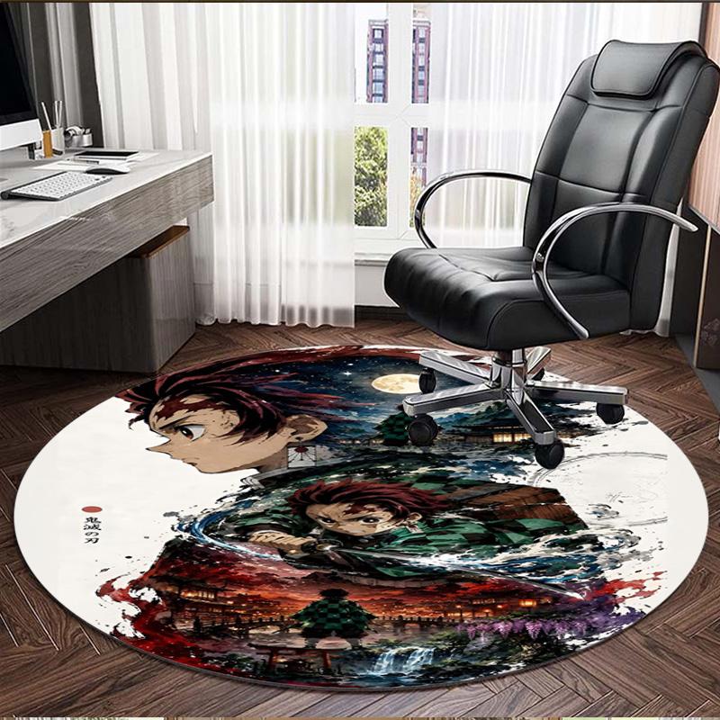 Demon Slayer Print Round Rug, Washable Floor Carpet, For Entryway Dorm Laundry Room Office Study, Home Decor Birthday Christmas Gift