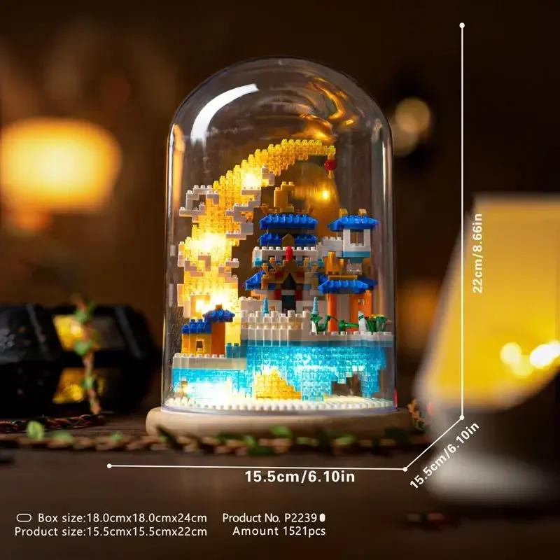 Chinese Ancient Architecture Building Blocks Series Model Sakura Bonsai Tree Peach Blossom Pool Adult Home Decorations DIY Gifts