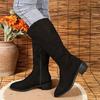 Fashion Pointed Toe Women Suede Motorcycle Boots Autumn 2024 Knee High Fashion Mid Heels Chunky Zipper Chelsea Boots Zapatos Mujer Boats