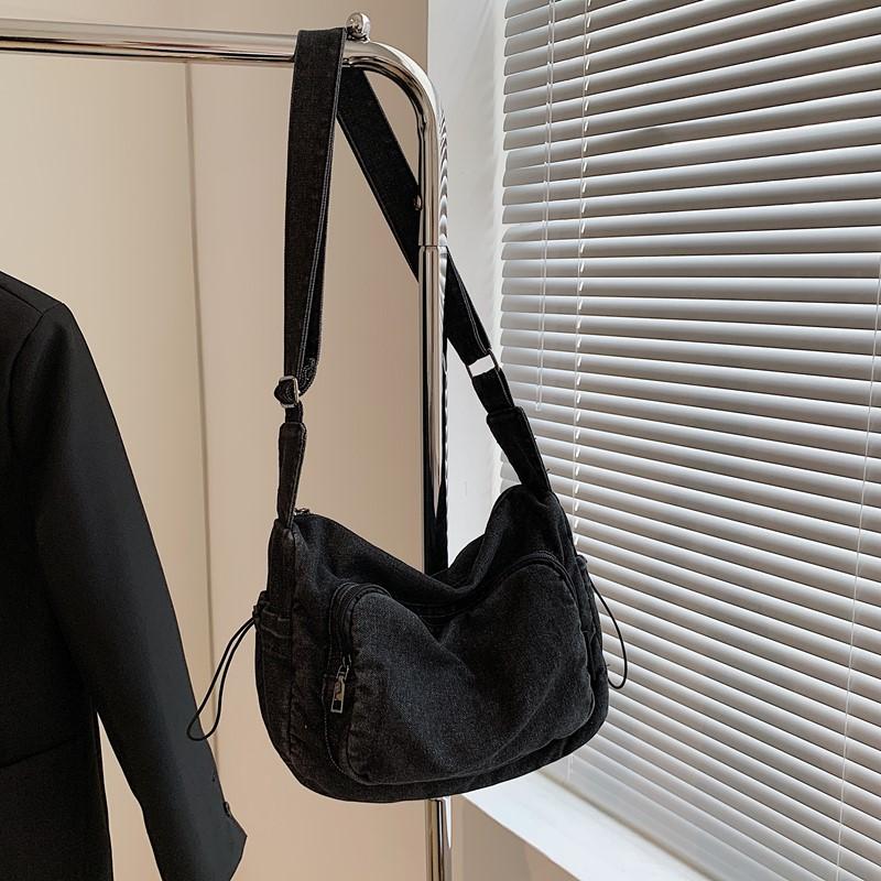 

Женская повседневная сумка-сатчел через плечо, женская маленькая джинсовая винтажная сумка-мессенджер, регулируемый ремешок, повседневная сумка-тоут, многофункциональная шикарная сумка-хобо чёрный