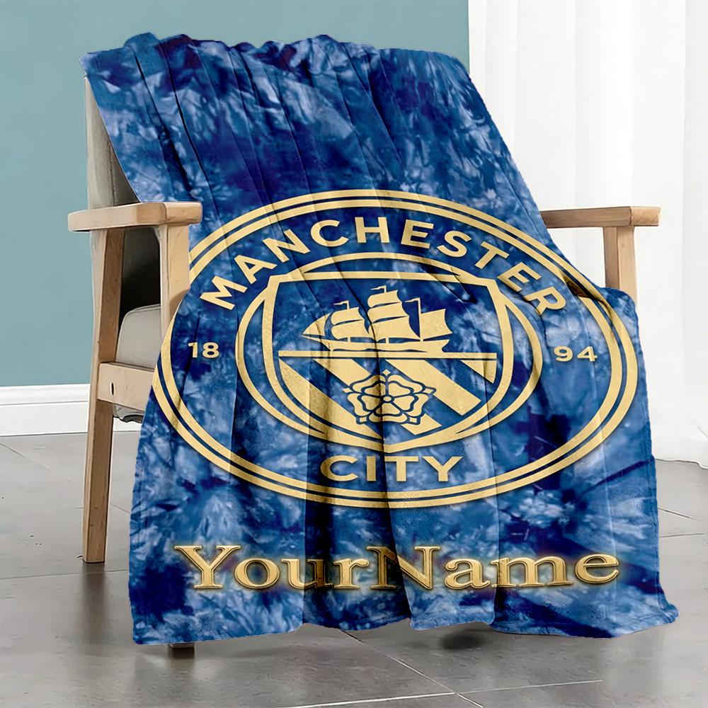 Manchester City Customize Your Name Blanket Multi-purpose Personalized Blanket Ultra-Soft Suitable for Sofa Livingroom Picnics Bed