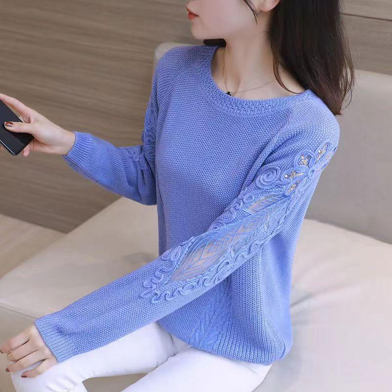 Sweater Women 2025 New Fashion Short Embroidered Pullover Lace Knitwear Thin Loose Openwork Trending Sweater Autumn and Winter