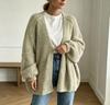 Autumn/Winter Solid Color Knit Cardigan: Women's Loose Patchwork Long Sleeve Sweater