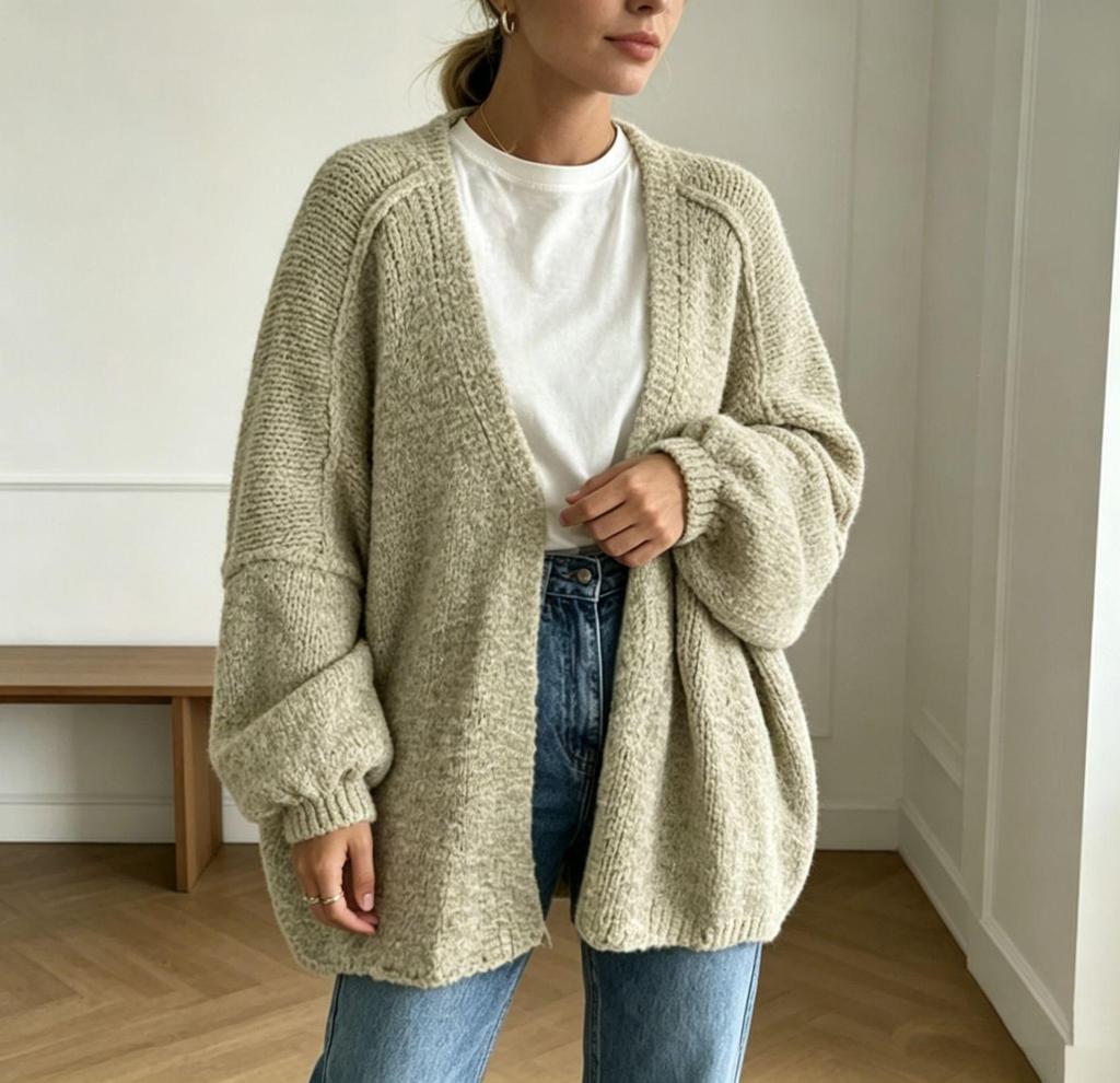 Autumn/Winter Solid Color Knit Cardigan: Women's Loose Patchwork Long Sleeve Sweater