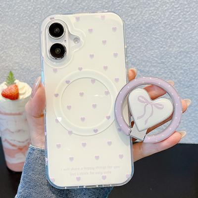 Cute Full-Screen Heart Bowknot Magnetic Grip Tok Wireless Charge Phone Case for iPhone 16 15 14 13 17 Pro Max For Magsafe Cover