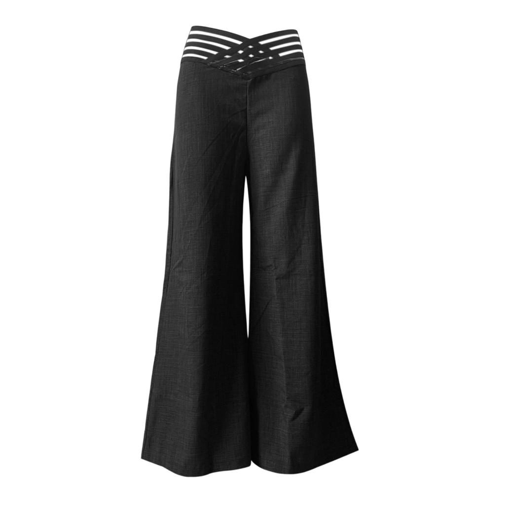 Women's Hollow Belt Trousers Temperament  Flared Trousers High Waist Casual Wide Leg Pants