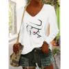 Fashionable Women's Autumn/Winter Top, Portrait Pattern Print, Daily Versatile Simple Comfortable Casual Colored V-Neck Long Sleeve T-Shirt