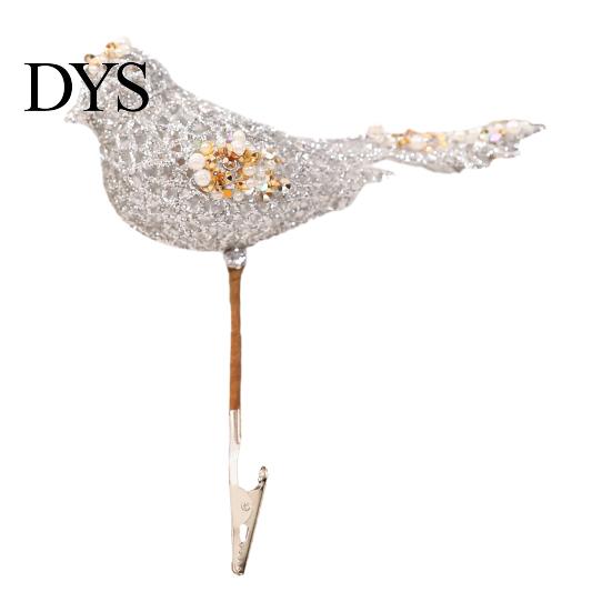 Gold Silver Red Bird Tree Ornaments Glitter Christmas Ornament with Metal Clip for Decoration, Sparkling Tabletop Floral Decor Figurine, Sequins